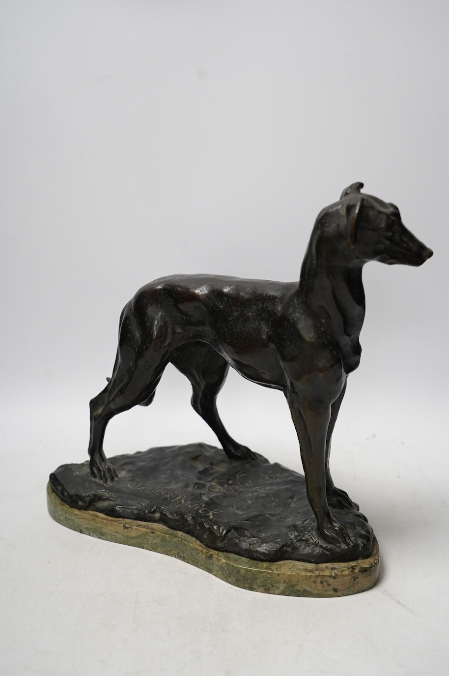 J. E. Borthwick, a bronze model of a hound, signed, 29cm. Condition - good